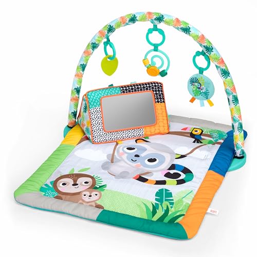 Bright Starts Tropical Treetop Baby Activity Gym & Tummy Time Mat with Toy Bar and 4 Toys, Prop-Up Mirror, Ages Newborn & Up