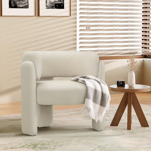 (-21%) COLAMY Modern Velvet Ohrensessel, Gepolsterter Sessel Wohnzimmer, Bequemer Runder loungesessel mit 3 Beinen für Wohnzimmer, Schlafzimmer, Leseecke, Creme