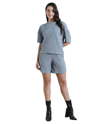 Selvia Women's Tops and Short Co ord Set| Textured Lycra Dress for Woman Stylish