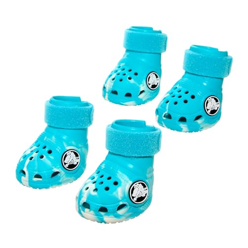 BarkBox Aqua Crocs Dog Shoes – Set of 4 Glow-in-The-Dark Dog Booties with EVA Foam, Adjustable Strap & Non-Slip Sole – Comfortable Paw Protection for Large Breeds (51-80 lbs)