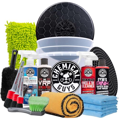 Chemical Guys Car Detailing Kit, Car Cleaning Kit with Total Interior Cleaner &amp; Protectant, Sprayable Wheel Cleaner,