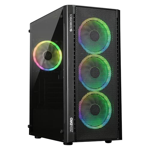 Zebronics Premium Gaming Cabinet, Mid-Tower, mATX, mini-ITX,4 ARGB LED Fans,Upto 360mm Front & 240mm Top AIO, Side Tempered Glass,Front Mesh Design, U
