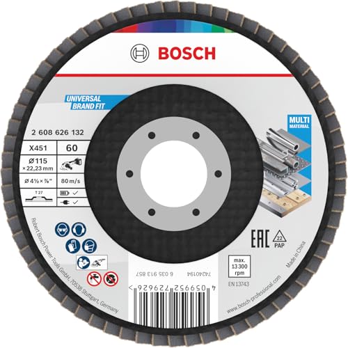 ⚡ BLITZDEAL (-83%) Bosch 15x X451 Fächerschleifscheibe, K40, K60 (für Stahl, Aluminium, Ø 115 mm, Körnung 60, Professional Zubehör Kleiner Winkelschleifer)