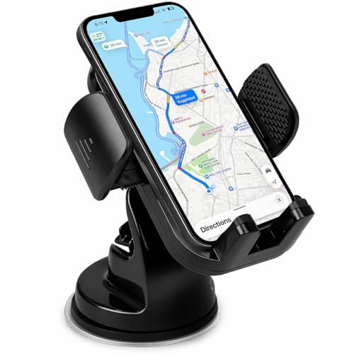 Tizum Car Mobile Holder for Dashboard & Windshield, Fits 4 to 7 Inch Phones, Strong Vacuum Suction Cup Mount, 360 Degree Rotatable Stand, One-Click Re