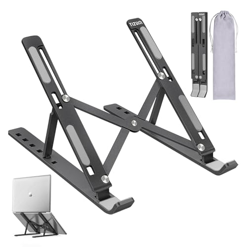 Tizum Ergonomic Laptop Sand Riser/iPad Holder with 7 Adjustable Angles|Imported-CNC Cut,Fully Foldable & Portable|Tabletop,Premium Aluminum,Sturdy Bas