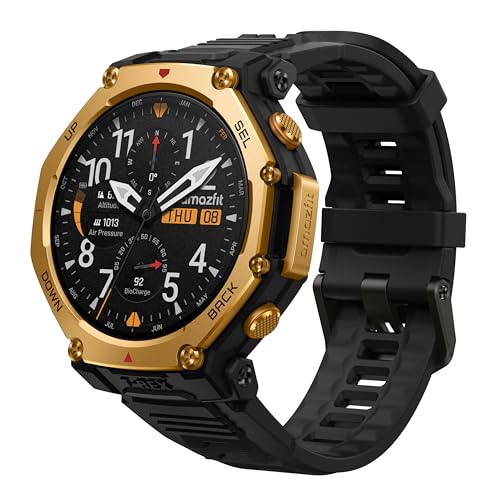 Amazfit T-Rex 3 Pro Outdoor Smart Watch 48mm Sapphire AMOLED Display with Flashlight, Ti Bezel, Dual Band GPS, Offline Maps, 25 Days Battery, 10 ATM, 180+ Sports Mode for Android & iPhone, Black Gold