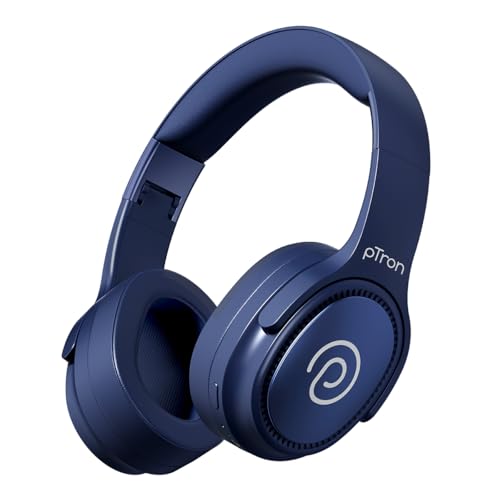 pTron Studio Pro w/ 65Hrs Playtime, Wireless Over Ear Headphones w/HD Mic, Dual Device Pairing, TruTalk AI-ENC Calls, Low-Latency Game & Music, 40mm D