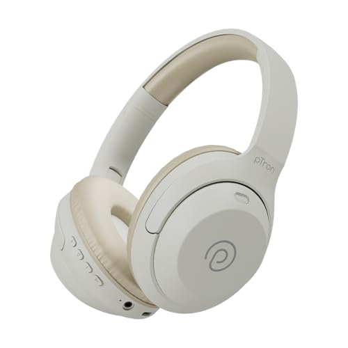pTron Studio Classic w/ 75Hrs Playtime, Wireless Over Ear Headphones w/HD Mic, Dual Device Pairing, TruTalk AI-ENC Calls, Low-Latency Game & Music, De