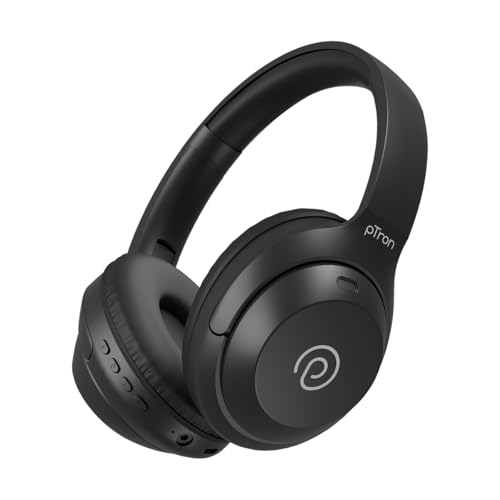 pTron Studio Classic w/ 75Hrs Playtime, Wireless Over Ear Headphones w/HD Mic, Dual Device Pairing, TruTalk AI-ENC Calls, Low-Latency Game & Music, De