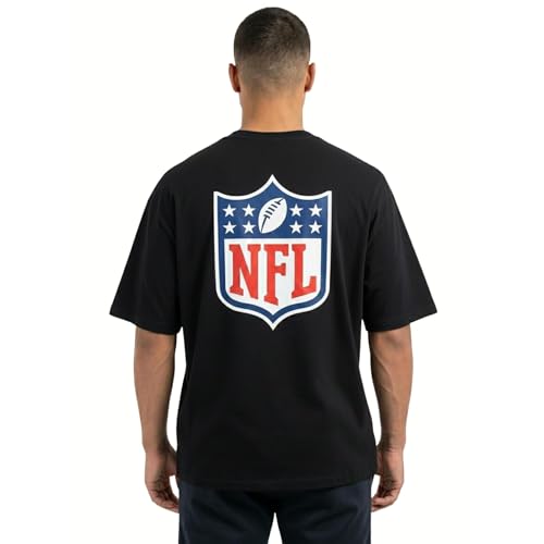 OOSC Mens NFL Oversize Shield Black T-Shirt, Black, L EU