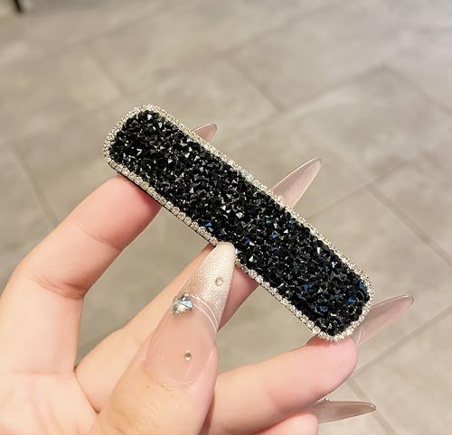 Rhinestone Hair Clips Crystal Barrettes for Girl,Fancy Hair Clip,Hair Accessories for Women,Pearl Decorative Hair Clips for Daily Party Prom,Black-1PCS