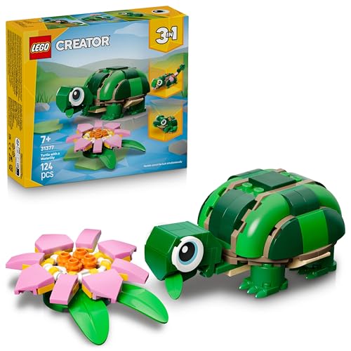 (-32%) LEGO Creator 3in1 Turtle with a Water Lily Flower Toy - Animal Figure Transforms into a Chameleon or Frog - DIY Desk Decor Idea - Birthday Gift for 7+ Year Old Girls & Boys - 31377