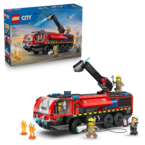 (-42%) LEGO City Flughafenlöschfahrzeug - Spielzeug Einsatzfahrzeug - Modellbau mit 4 Feuerwehr Minifiguren - Geburtstagsgeschenk für Jungen ab 7 Jahren und Technikfans - 60499
