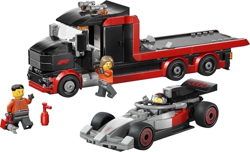 LEGO City Display Truck F1 con Auto da Corsa Audi F1 Giocattolo - Kit con 3 Minifigure e Funzione di Sollevamento Veicoli - Idea Regalo per Bambini da 7 Anni in su Fan degli Sport Motoristici - 60493 