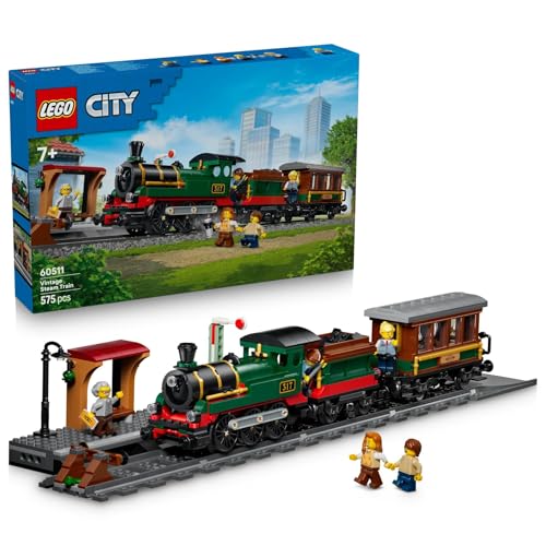 LEGO City Vintage Stoomtrein - Bouwpakket voor Kinderen met Station, Rails, Cabinebediening, Stopsein en 5 Minifiguren - Verjaardagscadeau voor Jongens en Meisjes Vanaf 7 Jaar - 60511
