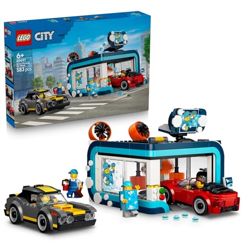 (-34%) LEGO City Waschstraße Spielzeug - inkl. 2 Modellautos, Waschfunktion und 4 Minifiguren mit Zubehör - Geburtstagsgeschenk für Jungen ab 6 Jahren - 60497