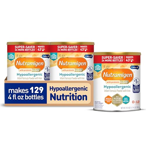 Enfamil Nutramigen Hypoallergenic Baby Formula with Iron, Lactose Free, Colic Relief from Cow's Milk Allergy Starts in 24 Hours, Brain Building DHA, Probiotic LGG for Immune Support, 27.8 Oz Can 27.8 Ounce (Pack of 3)