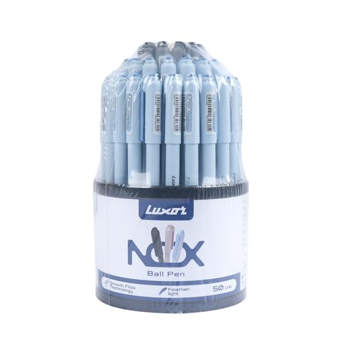 Luxor NOX Assorted Ball Pens, 0.7 mm, Feather-Light Matt Body – Pack of 50 Pens (37 Blue, 10 Black, 3 Red) for Home, Office, and School