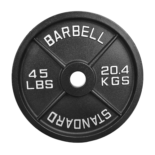 【45LB Single】2" Cast Iron Weight Plate | 45 LB Gym Plate with Silver Numbers | For Standard Barbell Bars & Home Fitness