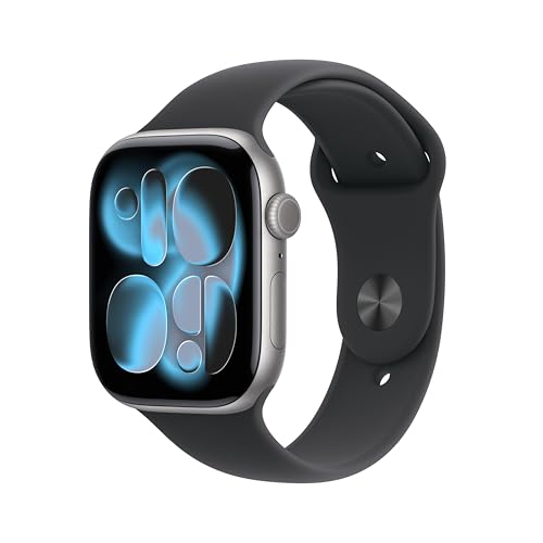 Apple Watch Series 11 [GPS 46mm] Smartwatch with Space Grey Aluminum Case with Black Sport Band - M/L. Sleep Score, Fitness Tracker, Health Monitoring, Always-On Display, Water Resistant