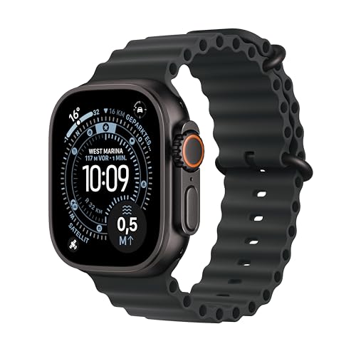 (-15%) Apple Watch Ultra 3 GPS + Cellular 49 mm Premium Smartwatch für Lauftraining und Kombinationssport mit robustem Titangehäuse in Schwarz und Ocean Armband in Schwarz