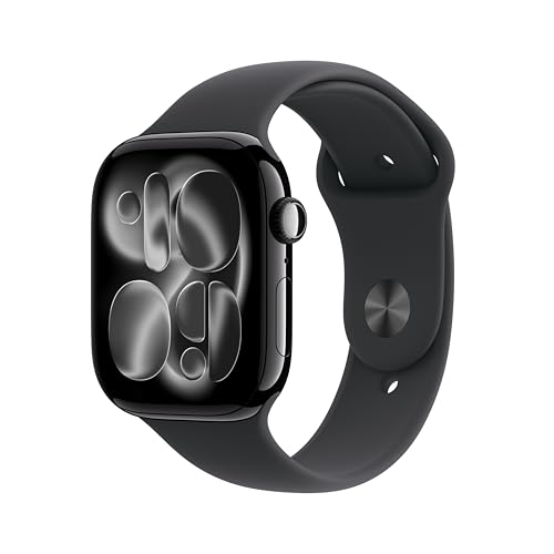 (-14%) Apple Watch Series 11 GPS 46 mm Smartwatch mit Aluminiumgehäuse in Diamantschwarz und Sportarmband in Schwarz (M/L). Schlafindex, Fitnesstracker, Gesundheitstracking, Always-On Display, Wasserschutz