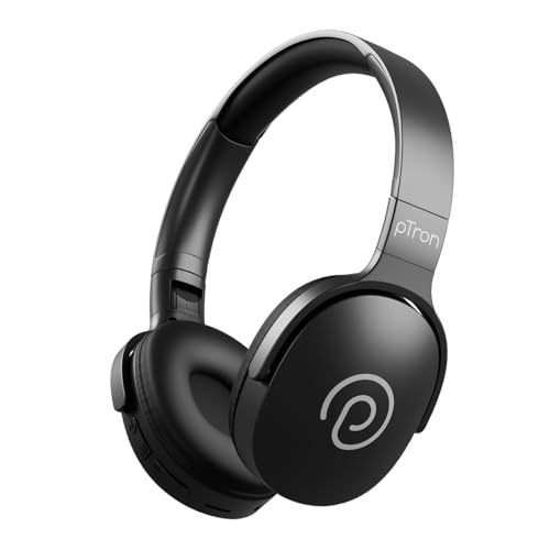 pTron Studio w/ 60Hrs Playtime, Wireless Over-Ear Headphones with HD Mic, Dual-Device Pairing, Immersive Sound, 40mm Drivers, BT5.4, 3.5mm Aux Port, T