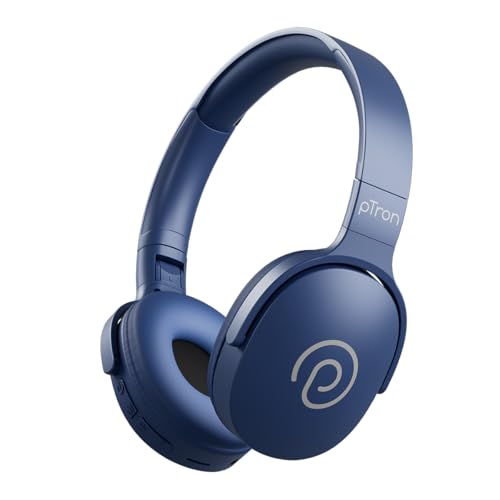 pTron Studio w/ 60Hrs Playtime, Wireless Over-Ear Headphones with HD Mic, Dual-Device Pairing, Immersive Sound, 40mm Drivers, BT5.4, 3.5mm Aux Port, T