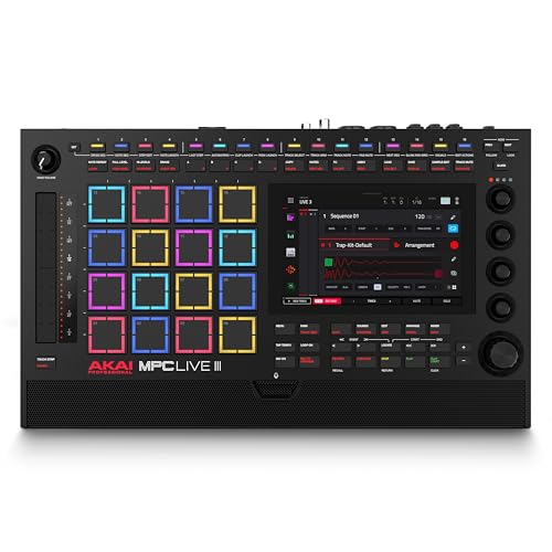 Akai Professional MPC Live III Standalone Portable Music Production Center with MPCe Pads, Sequencer, Touchscreen, Mic, Stereo Monitors, Audio Interface, Wi-Fi, Bluetooth, Battery, Touchstrip