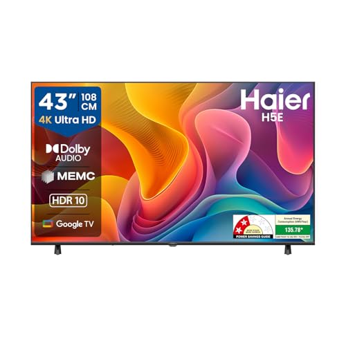 Haier H5E Series 108cm (43) 4K Ultra HD Smart LED Google TV 43H5E