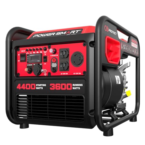 4400-Watt Portable Inverter Generator, PowerSmart Gas Powered, CO-Sensor, Lightweight & Quiet for Home Use and Emergency Backup, Camping, EPA Compliant 4400W-Inverter-CO Protect