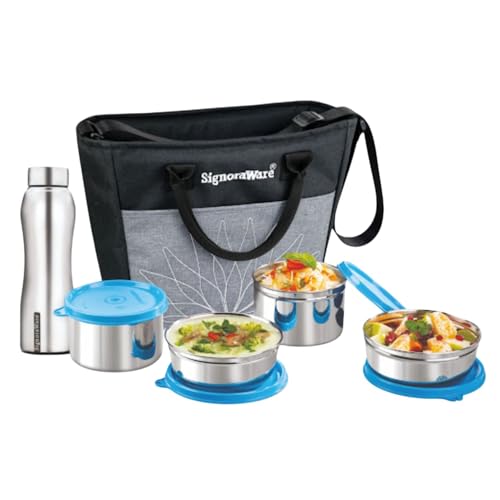 SignoraWare Office Stainless Steel Lunch Box with Bottle | Airtight & Leakproof | Durable | Perfect for Office, School & Outdoor Use (500mlx2 + 380mlx