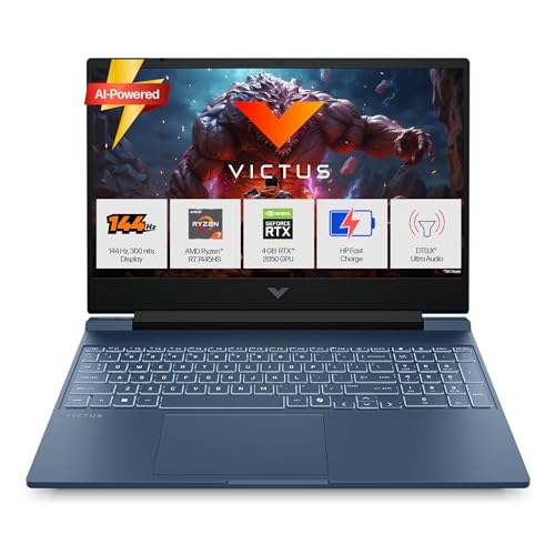 HP Victus, AMD Ryzen 7 7445HS, 4GB RTX 2050, 16GB DDR5(Upgradeable) 512GB SSD, FHD, 144Hz, 300 nits, IPS, 15.6'', Win11, M365* Office24, Blue, 2.29kg,