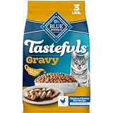 Blue Buffalo Tastefuls Irresistible Gravy Experience Chicken & Brown Rice Recipe Dry Indoor Cat Food for Adult Cats, Deliciously Healthy Natural Cat Food, Supports Digestion & Coat Health, 3 lbs.