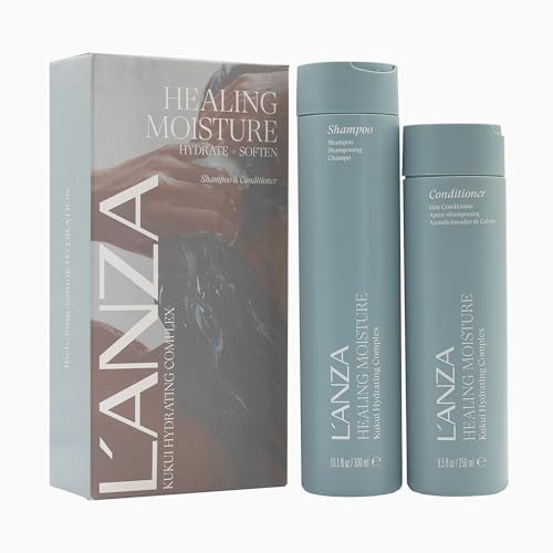 L'ANZA Moisturizing Shampoo & Conditioner Set, Hair Care Kit for Coarse, Dry, Damaged Hair, Damage Repairing Anti Frizz Formula Hydrates, Nourishes & Restores Strand Elasticity (10.1/8.5 Fl Oz)
