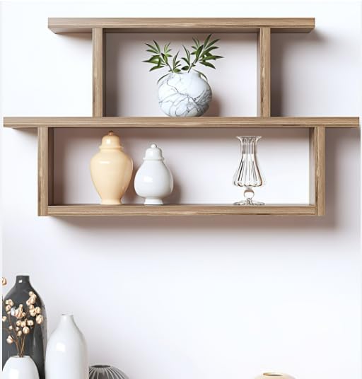 Furniture Café Modern Wooden Wall Mounted Shelf – Multi-Tier Display Rack for Living Room, Bedroom, and Office Décor (Brown)