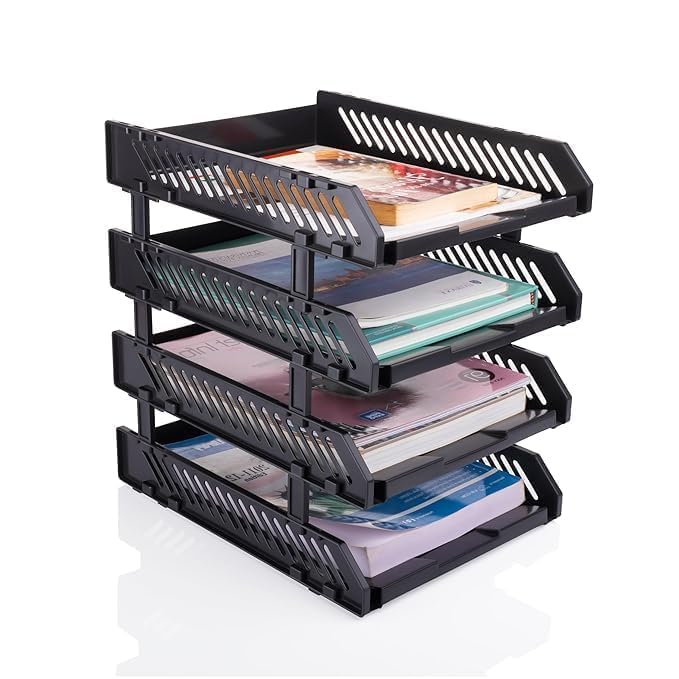 File Tray Rack ABS Plastics | Foldable Office Desk Accessories | Durable & Sturdy | Easy Assembly | Efficient Organizer | Plastic Office Stationery Fi