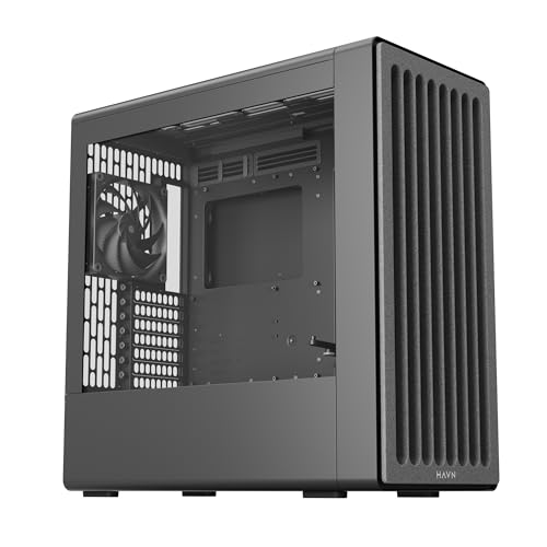 HAVN BF 360 Flow High Airflow ATX Mid Tower PC Case, Semi-Open SGCC Steel Frame, SimpliCable Cable Management, 2X 180mm Fan, 1x 140mm Fan 360mm Radiator Mounts, Magnetic Panels – Black