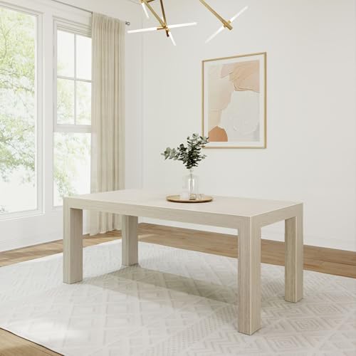 Plank+Beam 72 Inch Modern Solid Wood Dining Table - Solid Pine, Wirebrush Finish, Seats 6, Non-Toxic Finish, Easy Assembly, for Kitchen or Office, Seashell Wirebrush