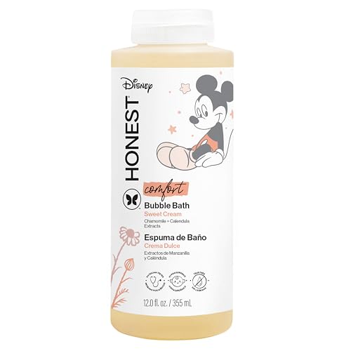 The Honest Company Foaming Bubble Bath | Gentle Enough for Baby | Dermatologist Tested, Tear-Free, Hypoallergenic | Disney’s Mickey Mouse Comfort Sweet Cream, 12 fl oz