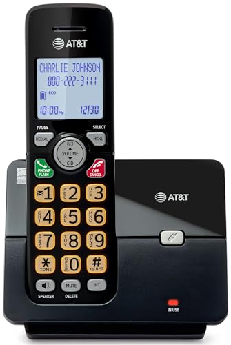 AT&T 1-Handset Landline Home Phone with Caller ID/Call Waiting, Cordless Phone DECT 6.0 Full-Duplex Handset Speakerphone, Backlit Keypad and Display, Quiet Mode, ECO Mode: EL1121-11 (Black & Silver) Caller ID-Black 1 Handset
