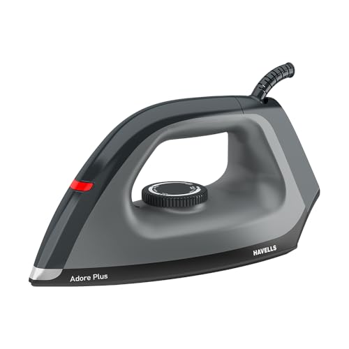 Havells Dry Iron Adore Plus 1100 Watts, Iron Press, Greblon Non Sick Soleplate with German Technology, Shock Proof Body, Aerodynamic Design, 360° Swiv