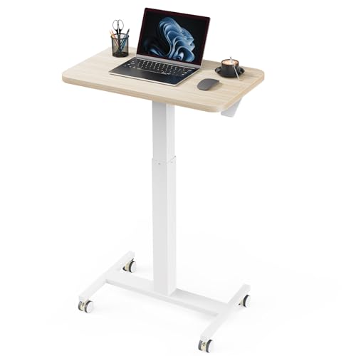 Marsail Mobile Standing Desk, Wider Height Adjustable Computer Desk, Rolling Sit Stand Desk with 4 Lockable Wheels, Ergo