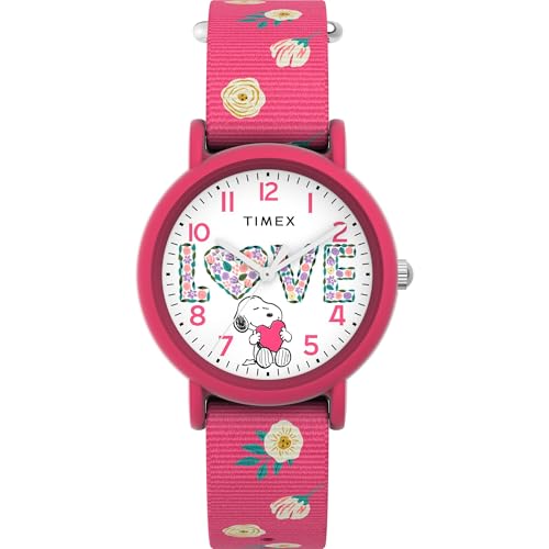 Timex Women's Peanuts Color Rush Floral 34mm Watch - Pink Strap White Dial Pink Case
