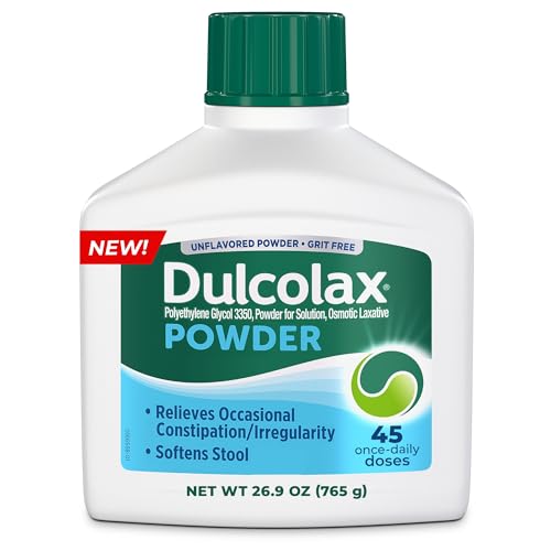 Dulcolax Laxative Powder, Gentle and Effective Constipation Relief for Adults, Stool Softener with PEG 3350, Stimulant Free Formula, No Harsh Side Effects, Osmotic Laxative, 26.9 oz Bottle, 45 Doses