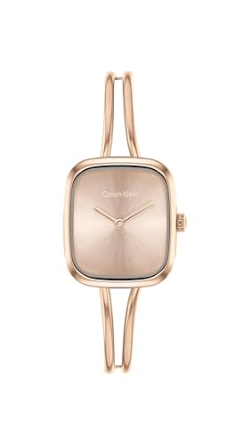 Calvin Klein Women’s CK Adore Stainless Steel Watch – 24mm Tank Case, Adjustable Bangle Bracelet, Petite Elegant Design - Gift for Her Rose Gold