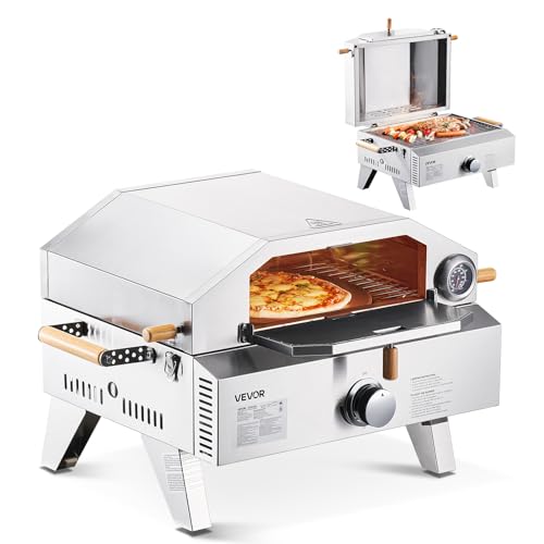VEVOR 2 IN 1 Outdoor Pizza Oven, 13 in Propane Pizza Oven &amp; Grill, 12,000 BTU Tabletop Propane Gas Oven with Pizza-S