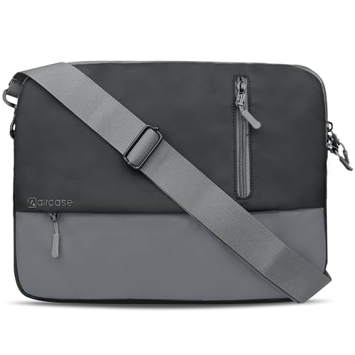 AirCase Laptop Messenger Sleeve Bag 15.6 Inch for MacBook & Laptop, Water Resistant PU Leather, Shockproof Padded Laptop Bag with Shoulder Strap, Fron