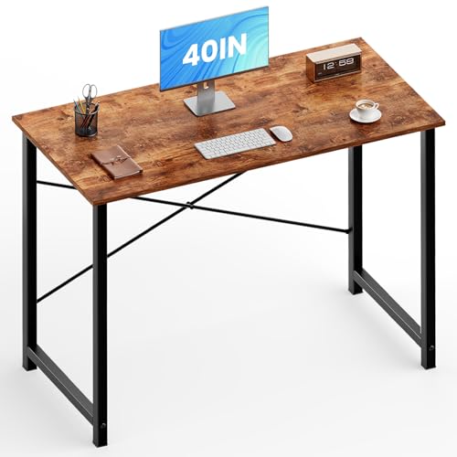 OLIXIS 40 Inch Computer Office Desk for Small Spaces, Writing Gaming Work Desk Modern Kids Study Table with Storage Bag & Headphone Hook Home Bedroom, Rustic Brown