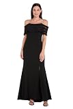 R&M Richards — R&M Richards Women's Off-the-Shoulder Maxi Dress W/Sparkle Straps, Sheer Mesh Sleeve & Front Slit - Formal Evening Gown Black